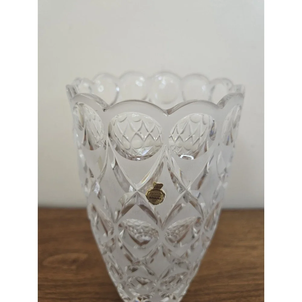 Vintage West Germany Crystal Vase 24% Lead Bavaria Scalloped Diamond Cut Clear